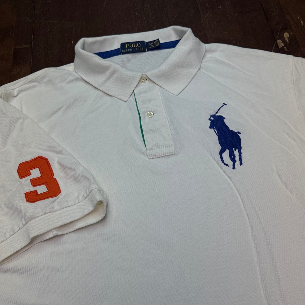 Polo Ralph Lauren Polo Shirt Mens XLT White Big Pony Number 3 Pique Cotton